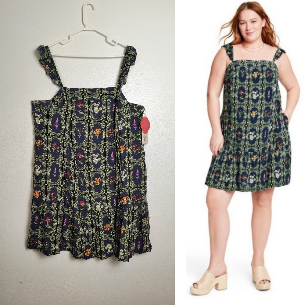 Agua Bendita Target 🎯 Above Knee Dainty Floral Tile Print Dress Size XXL